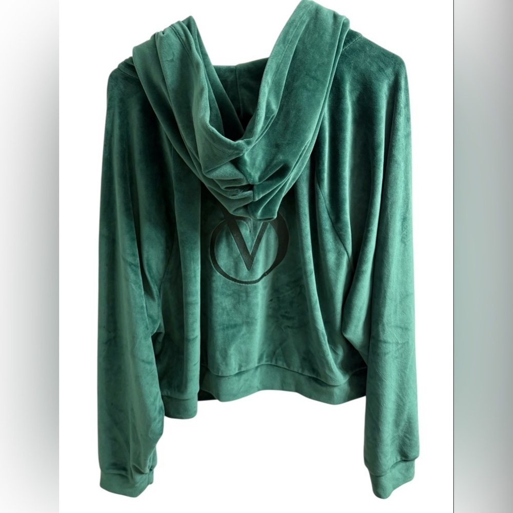 Victoria’s Secret Emerald Green Velour Zip Hoodie XL Plush Velvet Y2K Lounge - Picture 9 of 13